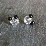 Clear and black water molecule stud earrings