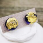 Sapphire blue glass and gold stud earrings