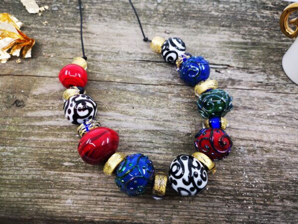 Venice inspired hollow bead lampwork necklase with 24 carat gold foil beads. - Image 2