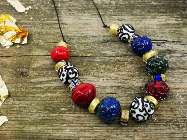 Venice inspired hollow bead lampwork necklase with 24 carat gold foil beads. - Image 6