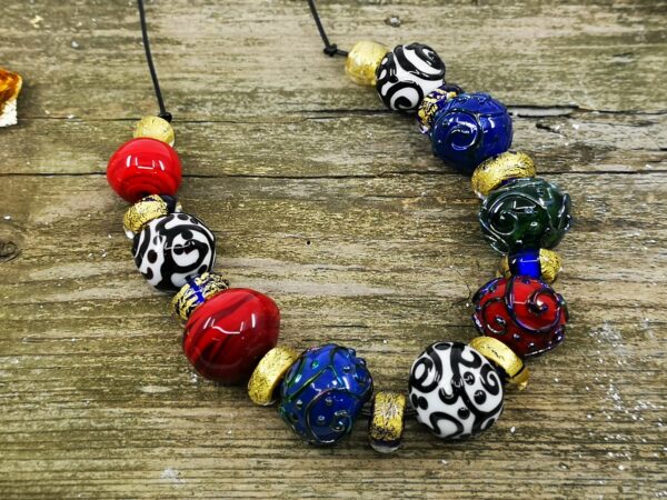 Venice inspired hollow bead lampwork necklase with 24 carat gold foil beads. - Image 7