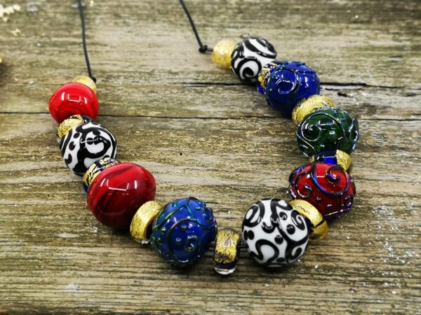 Venice inspired hollow bead lampwork necklase with 24 carat gold foil beads. - Image 5