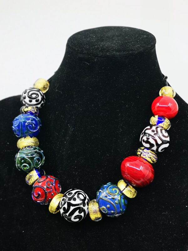 Venice inspired hollow bead lampwork necklase with 24 carat gold foil beads.