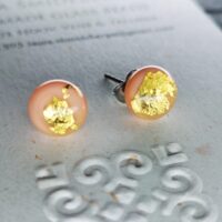 Creme color stud earrings with 24carat gold - Image 3