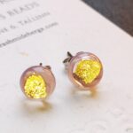 Light purple glass and gold stud earrings