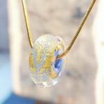Periwinkle blue big hole glass bead with 24carat gold