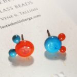 Turqois blue  and orange mix water molecule earrings