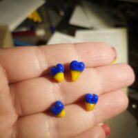 Little hearts stud earrings symbolizing the colors of the Ukrainian flag  50 % of income from each sold item will be donated to support Ukrainian people suffering form war. - Image 6
