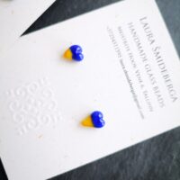 Little hearts stud earrings symbolizing the colors of the Ukrainian flag  50 % of income from each sold item will be donated to support Ukrainian people suffering form war. - Image 4