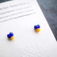Little hearts stud earrings symbolizing the colors of the Ukrainian flag  50 % of income from each sold item will be donated to support Ukrainian people suffering form war. - Image 3