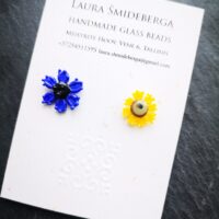 Cornflower and sunflower stud earrings symbolizing the colors of the Ukrainian flag  50 % of income from each sold item will be donated to support Ukrainian people suffering form war. - Image 6