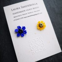 Cornflower and sunflower stud earrings symbolizing the colors of the Ukrainian flag  50 % of income from each sold item will be donated to support Ukrainian people suffering form war. - Image 3