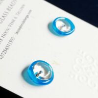 Small "Light traps" stud earrings with electric blue border 15mm diameter - Image 4