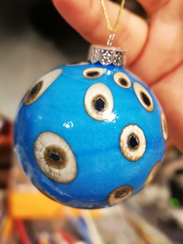 Electric blue and silver glass Christmas bauble ornament with dots - Image 4