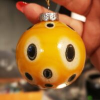 Yellow ivory and silver glass Christmas bauble ornament with dots - Image 2