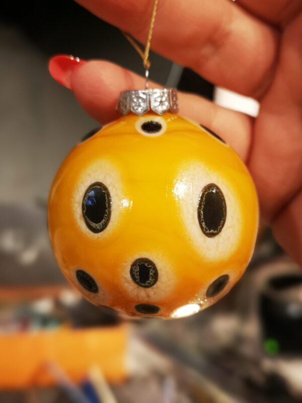 Yellow ivory and silver glass Christmas bauble ornament with dots - Image 2