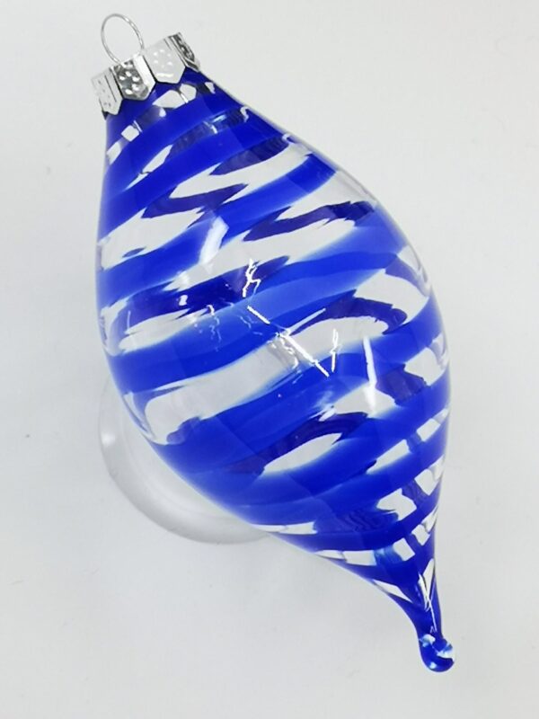 Cobalt blue transparent filigrano glass cone shaped Christmas ornament