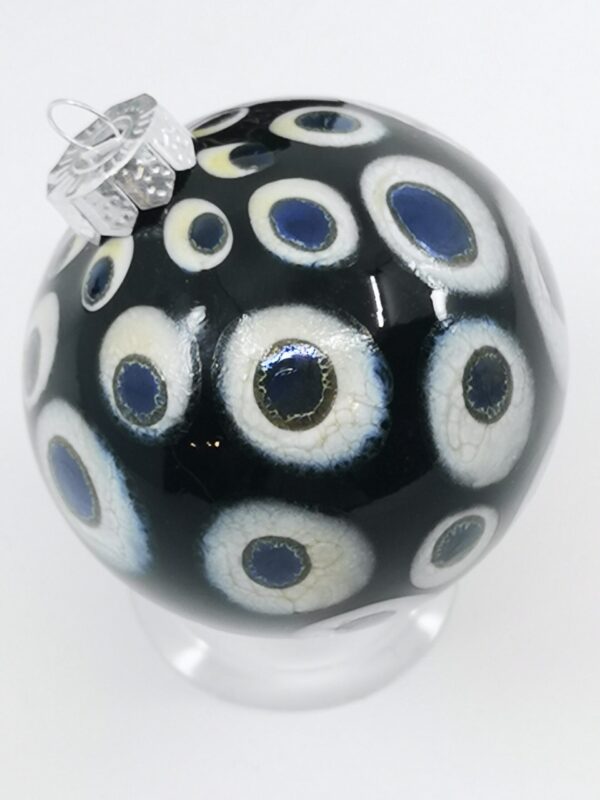 Black ivory and silver glass Christmas bauble ornament with dots - Image 5