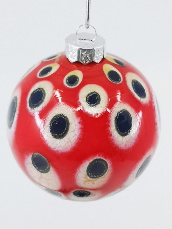 Red ivory and silver glass Christmas bauble ornament with dots