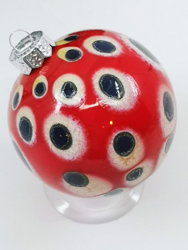 Red ivory and silver glass Christmas bauble ornament with dots - Image 4