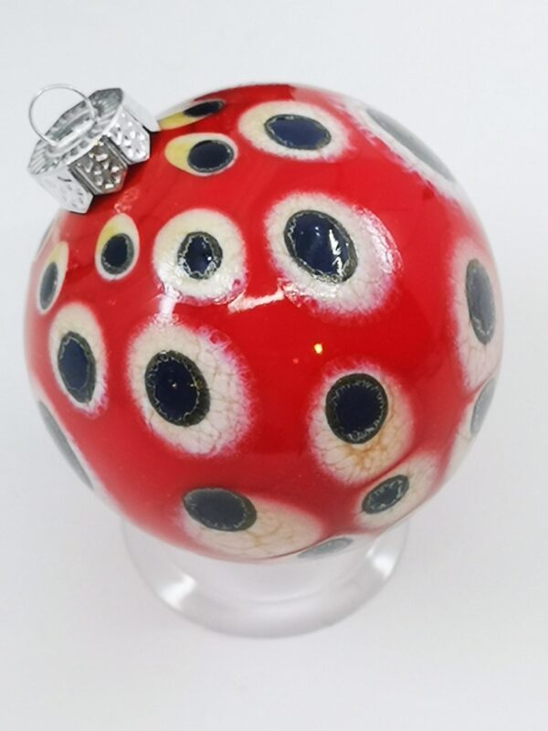 Red ivory and silver glass Christmas bauble ornament with dots - Image 3