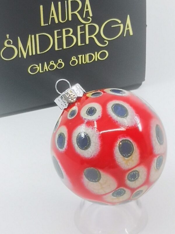 Red ivory and silver glass Christmas bauble ornament with dots - Image 2