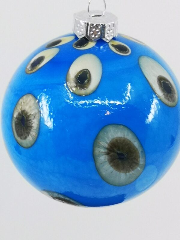 Electric blue and silver glass Christmas bauble ornament with dots - Image 3