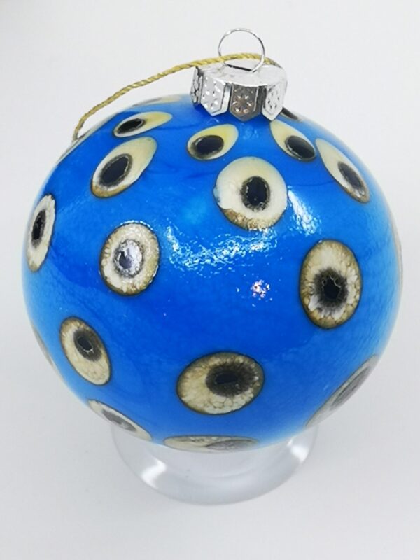 Electric blue and silver glass Christmas bauble ornament with dots