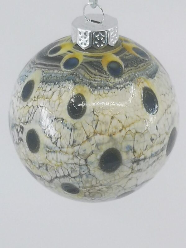 Ivory black and silver glass Christmas bauble ornament with dots - Image 3