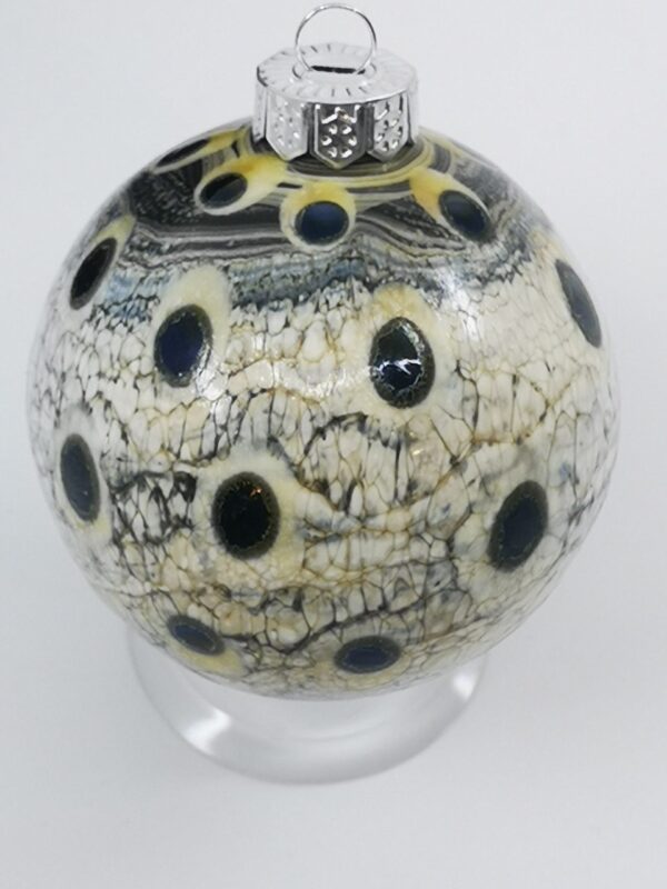 Ivory black and silver glass Christmas bauble ornament with dots