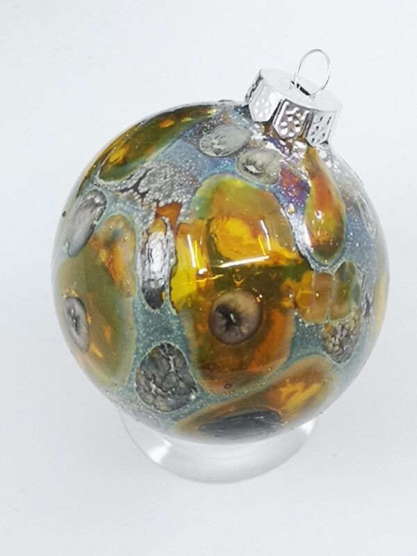 Amber space and galaxies Christmas ornament made of glass, sterling silver and gold