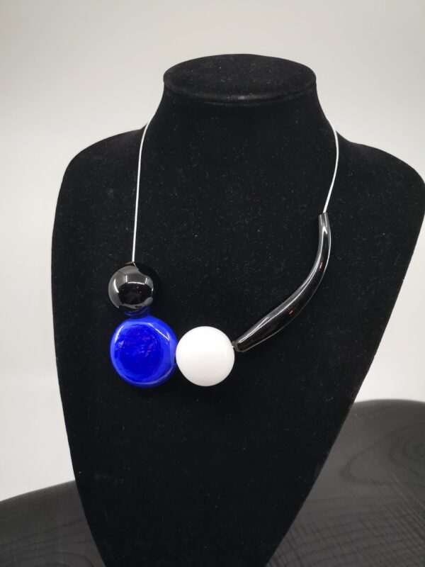 Assimetrical blown glass bead necklace in colours of Estonian flag