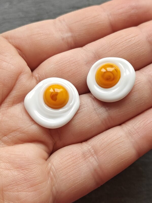 "Sunny side up" egg shape stud earrings - Image 3